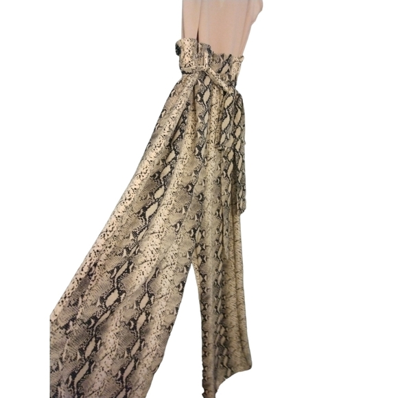 Halter Jumper Wide Leg J for Justify Beige Reptile Print Bottom Tie Belt L - Picture 2 of 11